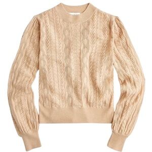 Demylee x J. Crew Limited Edition Pointelle Puff Sleeve Wool Sweater Camel MED